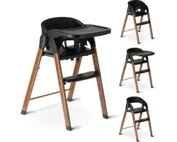 Deryan Luxe Kinderstoel - Meegroeiend - Inklapbaar - Zwart/Houtlook