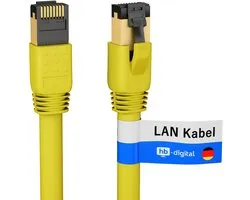 HB-DIGITAL CAT 8 LAN Kabel 1m - 40 Gbps, GHMT Gecertificeerd, Geel
