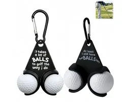 2 stuks - golfbalhouder - golfballenhouder - golf accessoire - grappig golf cadeau - ophangbaar met karabiner - houdt 2 golfballen - 6,43 x 13,5 cm - golfbaan, golftas, cadeau voor golfspelers - zwart