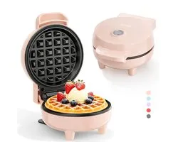 YASHE mini-wafelijzer - 10 cm - 550 W - antiaanbak - roze