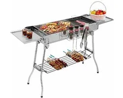 Homfa Barbecue - BBQ - Grill - Stainless Steel - Houtskoolbarbecue - RVS campinggrill - Opvouwbaar design met antiaanbakpan - Grote grill voor familie en groepen