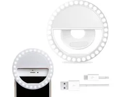 Selfie Ring Light LED Light Wit - Lampe Universelle Selfie Ring Wit - Selfie Ringlight Avec Clip Rechargeable - Wit