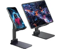 Telefoon Houder - Standaard - Bureau Organizer - Tablet Houder - Geschikt voor iPhone 12/13/14/15/16 Plus, Pro, Pro Max, iPad Pro, Air, 2022 en Samsung Galaxy A55, S24, Samsung Tablet S9 Plus, A9 etc - Verstelbaar - Opvouwbaar - Zwart