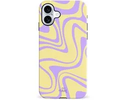 xoxo Wildhearts Sunny Side Up - Double Layer - Hardcase geschikt voor iPhone 16 Plus hoesje - Siliconen hoesje met golvenprint - Golvend patroon - Beschermhoes - Dubbele beschermlaag - Luxe Case - Geel en Paars