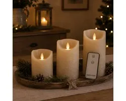 Anna's Collection LED kaarsen/stompkaarsen - 3x st - taupe - afstandsbediening - kaarsenset
