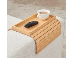 Sofa Tray, Armrest, Bamboo Bench, Tray, Sofa, Armrest Table with Cup Mats, Foldable, Non-slip, Tray, Sofa, Armrest Holder, Shelf for Snacks (Natural Wood)