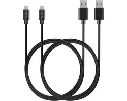 2x Câble Micro USB vers USB A Noir - 1 mètre - Câble de chargement pour Samsung Galaxy Tab A 8.0 2019 : écran 8 pouces , références : SM-T290/ SM-T295