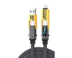 De Beste Gadgets USB-C naar USB-C Kabel 240W met Display – 4 in 1 Oplaadkabel - Snelladen PD 3.1 – Gevlochten Nylon – LED Vermogen Weergave – Geschikt voor iPhone, Samsung, MacBook & Laptop - Geel