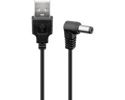 Goobay USB-A-naar-DC-kabel met Cable Tag en haakse DC-stekker 2,1 x 5,5 mm, kabeldiameter 3,5 mm, 5 V en 1 A, 1 m, zwart