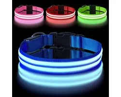 LED Light Up Dog Collar with Double Light Strip and Type-C Port Charging - Adjustable Stitched Collar with D Ring Buckle - Waterproof Flashing Collar for Large Pets and Dogs