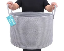 OrganiHaus Grey Laundry Basket, Large Woven Rope Basket for Toys, Laundry, Blankets and Shoes - 50x33cm