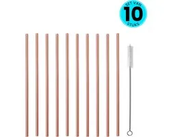 Somstyle Pailles à thé à Bubble durables - 10 pièces - Acier inoxydable - Thee Boba - Avec Rager - Pour smoothies et milkshakes - Or rose