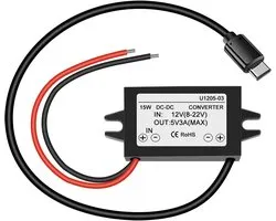 DC 12V naar 5V 3A USB C Step Down Converter - Waterdichte Buck Module Power Adapter voor Raspberry Pi 4 en Mobiele Telefoons