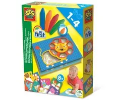 SES Creative SES - My First - Mes premiers crayons - Cartes Animaux - 8 cartes avec 5 couleurs vives de craie - facilement lavables