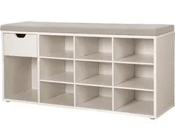 VASAGLE LHS024K03 Shoe Bench Storage Bench with Drawer and Compartments Shoe Rack Padded Seat Hallway Entrance Bedroom 30 x 104 x 48 cm Natural Beige and Cappuccino Beige LHS024K03