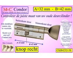 M&C Condor high security deurcilinder met Knop OVAAL 67x32 mm met 3 sleutels - SKG*** - Politiekeurmerk Veilig Wonen - inclusief MilaNNE gereedschap montageset