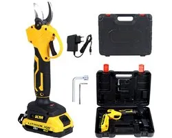 Sécateur électrique avec étui de rangement et Batteries - Diamètre de coupe 30 mm - Taille-haie professionnel sur batterie - Cisaille à branches électrique sans fil - Sécateur de Jardin pour tailler haies et branches - 1500 W - Jaune