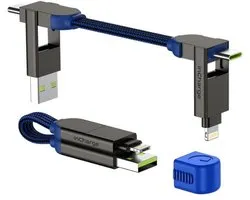 Rolling Square inCharge X - 6-in-1 Universele Oplaadkabel met USB-C en Lightning, 100W Snelladen, Magnetische Sluiting, Blauw
