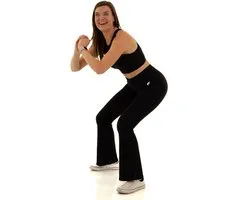 Dames Sportlegging – High Waist & Peach Buttocks Effect – Versa Flared Legging Squatproof & Shaping – Geribbelde Stof – Yoga, Fitness & Casual – DM Training (zwart)