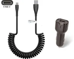 Chargeur de voiture OneOne 2,1 A + câble USB C spiralé de 0. Adaptateur de chargeur de voiture. Compatible également avec GARMIN Alpha 300, 300i, Alpha Dog Collar T20, TT25, Aera 760, Dezl Headphone 100, 200, DezlCam OTR610/710/810/1010, Etrex SE.