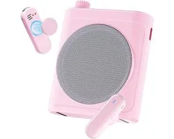Stemversterker voor leerkrachten met draadloze magnetische reversmicrofoon, draagbare oplaadbare Bluetooth-luidspreker, 2 microfoons voor klaslokalen, vergaderingen, toespraken en gebruik buitenshuis (roze)