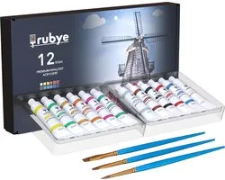 Rubye® Acrylverf - Schilderen - Verf - Penselen - Hobby en Creatief - Schilderen op Nummer - 22ML Tubes - 12 Kleuren
