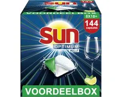 Sun - Vaatwascapsules - Optimum - All-in-1 - Citroen - 100% oplosbaar tabletfolie - 144 Vaatwastabletten - Voordeelverpakking