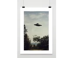 UFO Poster - Sci-Fi Posters - Vintage - Alien - Mysterieus - Passe-Partouts Effect - Wanddecoratie Gamekamer - 180 gram papier - B6712WV - Formaat 60 x 90cm