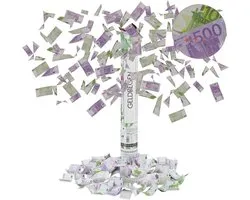 confetti kanon geld - 6-8 m effecthoogte - 40 cm - paars/groen