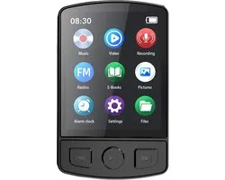 DrPhone MX7 Audio MP3/ MP4 Speler met Clip & Scherm - Bluetooth 5.2 - 32GB Interne Geheugen - Audio – Films – Wekker – FM Radio - Audio Speler – MP3 Speler - E-Books – Zwart