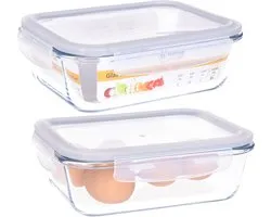 2x b-home vershoudbakje/lunchbox - luchtdicht - met clips - glas - 23 x 17 cm - 1500 ml