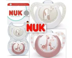 NUK First Choice Sucette – Silicone – Girafe / Pingouin - 2 pièces - 0-6 mois