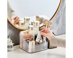 Clear Makeup Brush Holder & Organizer for Vanity, Bathroom Countertop - 4 Cup Toiletry Organizer, Storage & Display for Skincare, Perfume, Hairbrush, Sunglasses & Desk Accessories