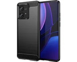 Coque Motorola Edge 40 Neo - MobyDefend TPU Gel Case - Métal Brossé + Aspect Carbone - Zwart - Coque de Protection pour Téléphone Portable - Coque de Téléphone Convient pour -