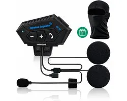 IMENGINE® Bluetooth Motorhelm Headset – Inclusief GRATIS Bivakmuts - IP67 Waterdicht – 12u Praattijd – Helder Geluid – Draadloos Communicatiesysteem – Geschikt voor alle Helmen – vaderdag cadeau - One Size – Zwart