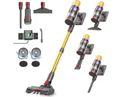 V16 Cordless Vacuum Cleaner 55Kpa/600W/80Min, Vacuum Cleaner and LED Touch Screen, Anti-tangle Brush, Automatic Mode for Carpet, Pet Hair and Hard Floors
