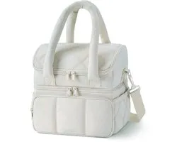 Lunchtas Dames Geïsoleerd – Dubbel Compartiment Lunch Bag – Lekvrije Lunchtas 11,8L – Gevoerde Lunch Koeltas – Schoudertas voor Werk, Picknick & Reizen – Beige