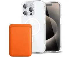 Shockproof Anti Shock Back Cover Hoesje Compatibel met MagSafe Geschikt voor: Apple iPhone 16 Pro met Magnetische Pasjeshouder - Oranje