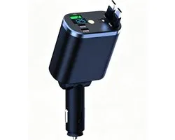 4-in-1 Retractable Car Charger USB C120W Super Fast, Cigarette Lighter Charger with Dual Retractable Cable 70cm - ShopVlot