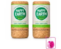 2 x Happy Earth – Deodorant Crystal – 100% Natuurlijk Unscented – 90 g - Bulkverpakking - Geurloze deodorant - Douchemop - Hypoallergene deodorant
