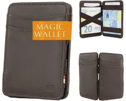 Hunterson compacte Portemonnee voor heren en dames uit leder, Kaarthouder met RFID-bescherming, Portefeuille met plaats voor 8 kaarten, Magic Wallet, Bruin