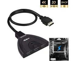 DynaBright HDMI switch – 3 ingangen - 1 uitgang – HDMI Splitter - 4K@60hz – Splitter 3 in naar 1 uit - 1080 Full HD