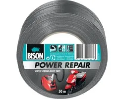 Bison Power Repair grijs rol 50 meter x 48mm, super sterk, reparatietape, duct tape, versterken, afdichten, verbinden, beschermen, geschikt voor binnen en buiten