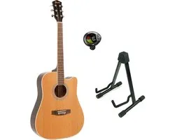 Fazley W40-NT akoestische western gitaar naturel + statief + stemapparaat