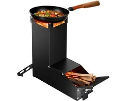 Rocket Stove Zwart Compact - 18,5x7,5x25 cm - Draagbaar Camping Buiten Koken Warmtebron Inclusief Opbergtas