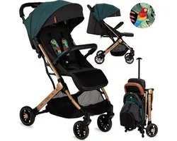MoMi Estelle Kinderwagen - Lichtgewicht Buggy - Compact Opvouwbaar - Met Verstelbare Rugleuning - Reisbuggy 6+ Maanden - Groen/Goud