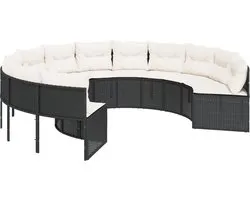 vidaXL - Banc de jardin - avec - coussins - rond - poly - rotin - noir
