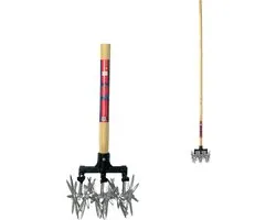 Synx Tools Rolcultivator 21 cm Sterfrees - Cultivator Hand Tuinfrees - Bodembewerkers - gazonmest - gazonbeluchter - met Houten steel 150cm