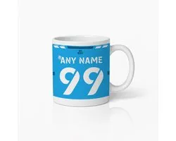 Manchester Gepersonaliseerde Voetbal Mok – Eigen Naam & Nummer Sky Blues Fan Cadeau