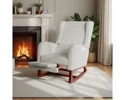 Fauteuil à bascule avec repose-pieds, Rocking Chair Relax avec coussin à bascule, coussin lombaire, fauteuil à bascule, avec poche latérale et accoudoirs (, gris)